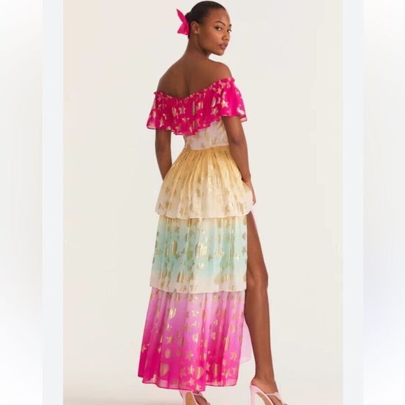 LoveShackFancy Vynne Off The Shoulder Maxi Ombre Dress NWT - Picture 2 of 7